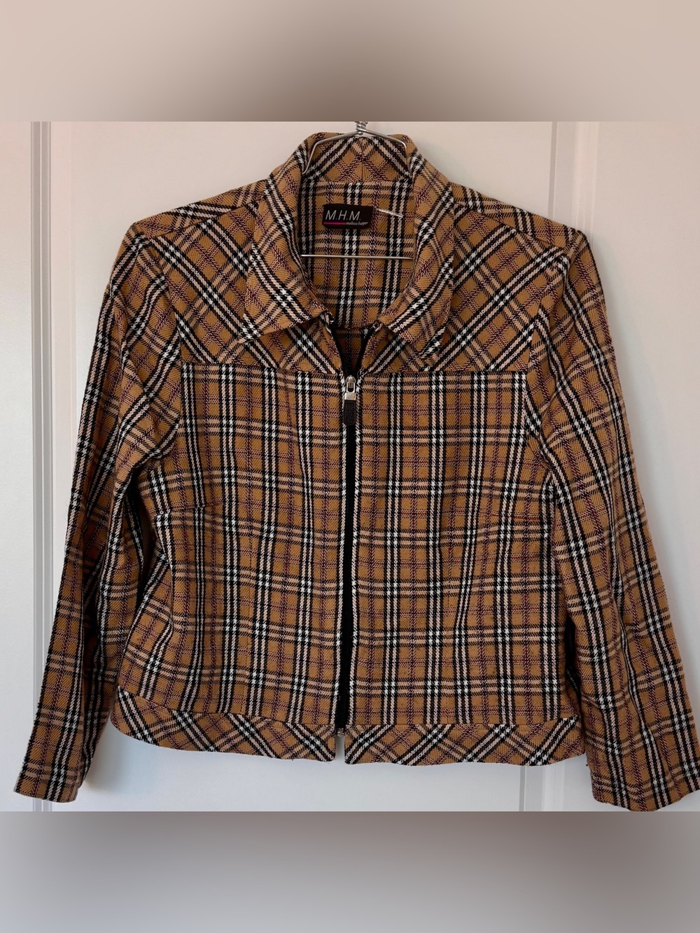 M.H.M. Melissa Harper Plaid Zip-Up Jacket Burberry Style size Unknown